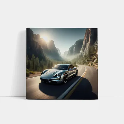Porsche Taycan Speeding Through Mountain Canyon Road