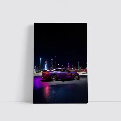 Porsche Taycan Purple Night City Skyline