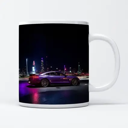 Porsche Taycan Purple Night City Skyline