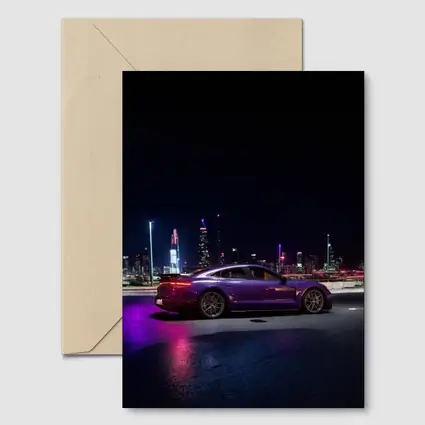Porsche Taycan Purple Night City Skyline