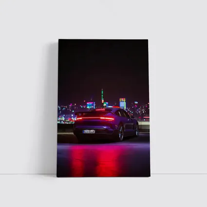 Porsche Taycan Night City Lights Rear View