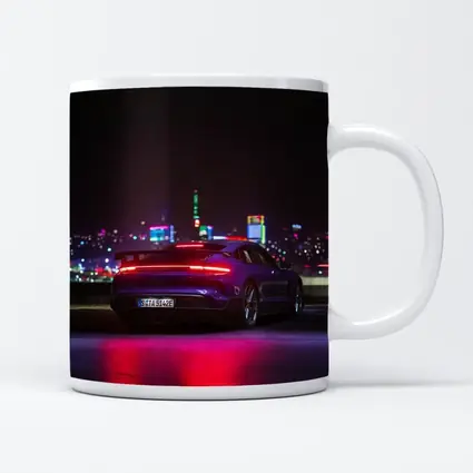 Porsche Taycan Night City Lights Rear View
