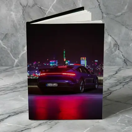 Porsche Taycan Night City Lights Rear View