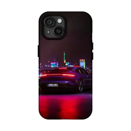 Porsche Taycan Night City Lights Rear View