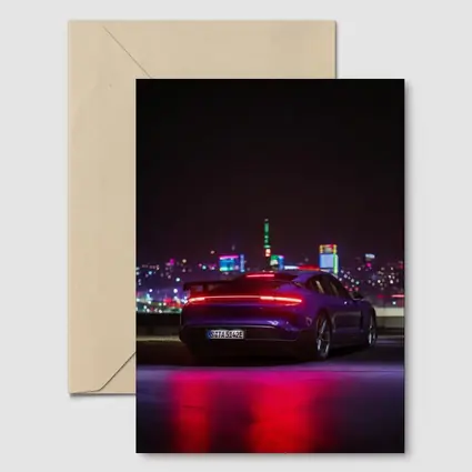 Porsche Taycan Night City Lights Rear View