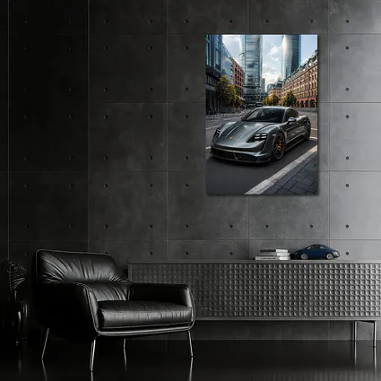 Porsche Taycan Gray City Street Modern Buildings