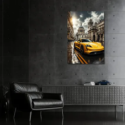 Porsche Taycan Yellow Sports Car London Street