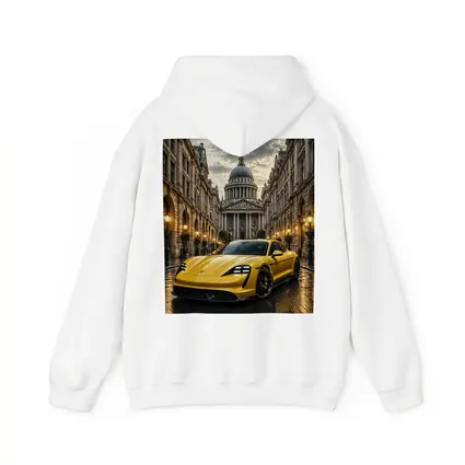 Yellow Porsche Taycan On Wet City Street