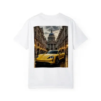 Yellow Porsche Taycan On Wet City Street