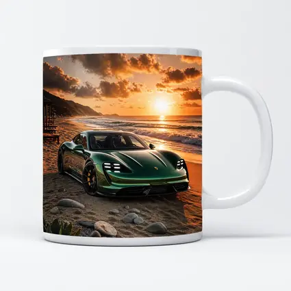 Porsche Taycan Green on Sunset Beach