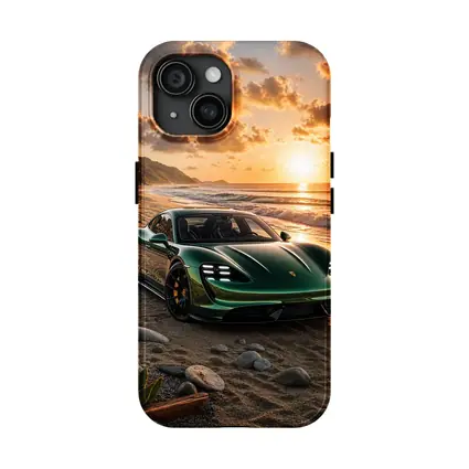 Porsche Taycan Green on Sunset Beach