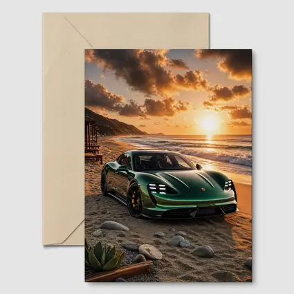 Porsche Taycan Green on Sunset Beach