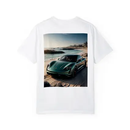 Porsche Taycan Green on Sandy Beach