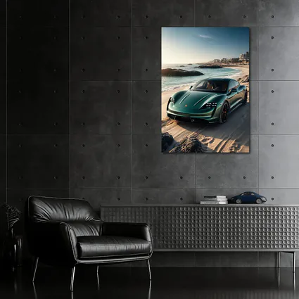 Porsche Taycan Green on Sandy Beach