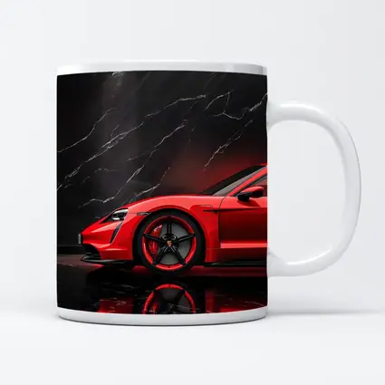 Porsche Taycan Red Against Black Marble