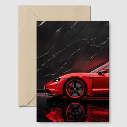 Porsche Taycan Red Against Black Marble
