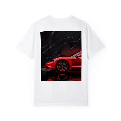 Porsche Taycan Red Against Black Marble