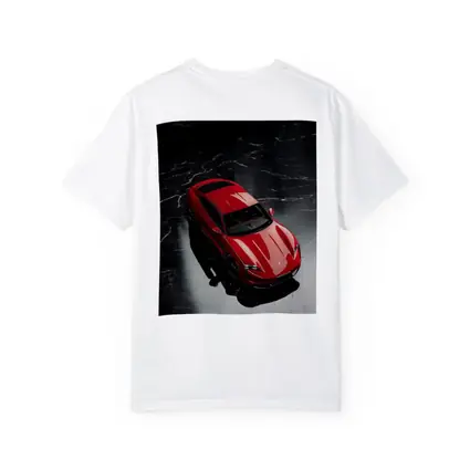 Red Porsche Taycan On Black Marble Floor