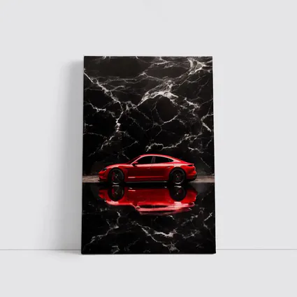 Porsche Taycan Red on Black Marble