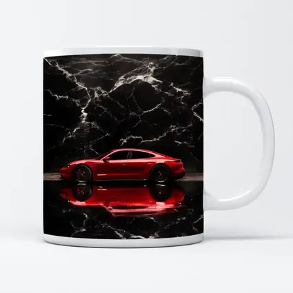 Porsche Taycan Red on Black Marble