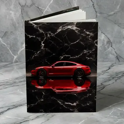 Porsche Taycan Red on Black Marble