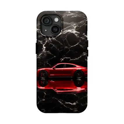 Porsche Taycan Red on Black Marble