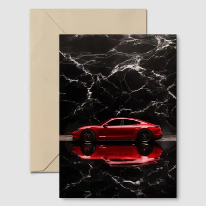 Porsche Taycan Red on Black Marble