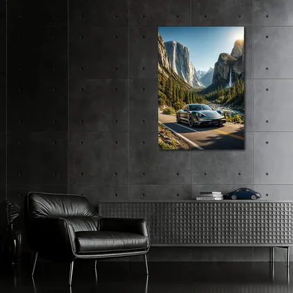Porsche Taycan Driving Through Mountain Valley Road