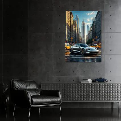 Porsche Taycan Silver On New York Street