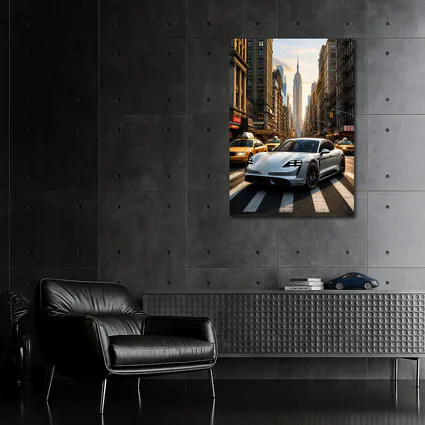 Porsche Taycan Silver On New York Streets