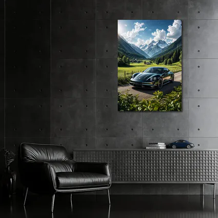 Porsche Taycan Black Alpine Valley Road