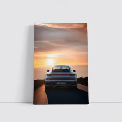 Porsche 911 Rear View Sunset Road