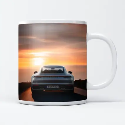 Porsche 911 Rear View Sunset Road