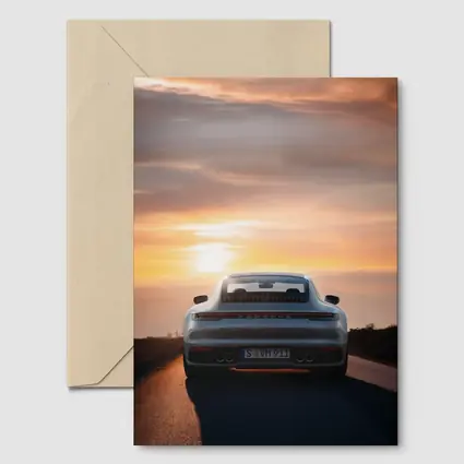 Porsche 911 Rear View Sunset Road