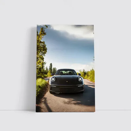 Black Porsche 911 On Tree Lined Road