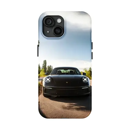Black Porsche 911 On Tree Lined Road
