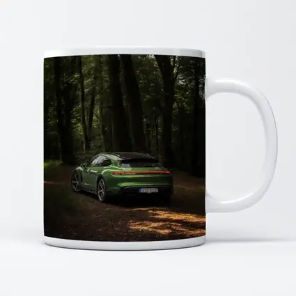 Porsche Taycan Green Forest Road Shot