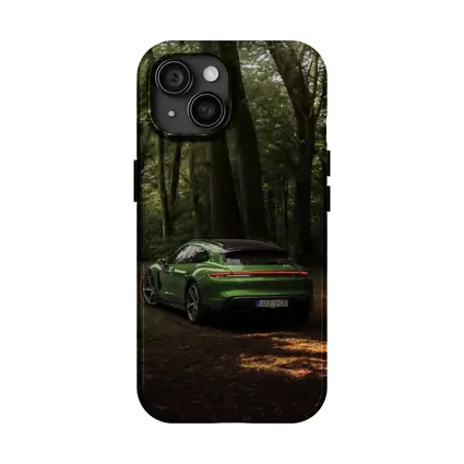 Porsche Taycan Green Forest Road Shot