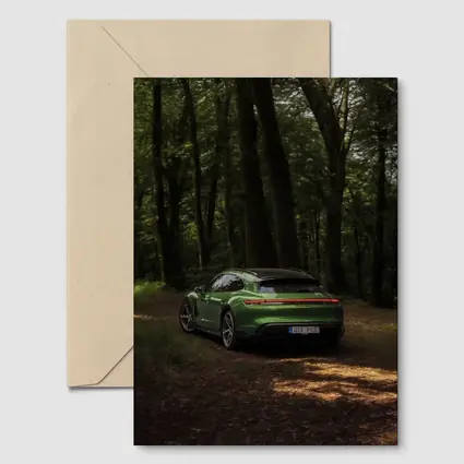 Porsche Taycan Green Forest Road Shot