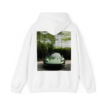 Porsche Taycan Green Front View Glass Building