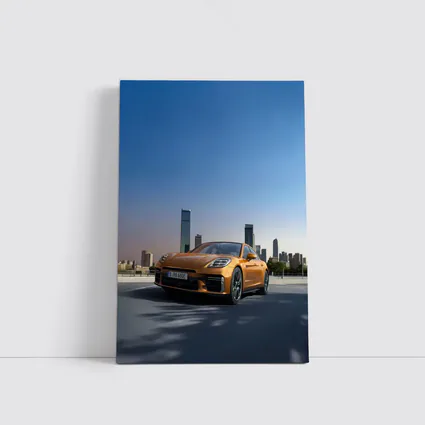 Porsche Panamera Orange City Skyline View
