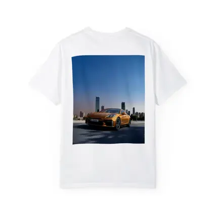Porsche Panamera Orange City Skyline View