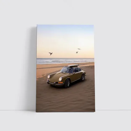 Porsche 911 Classic Olive Green Beach Sunset