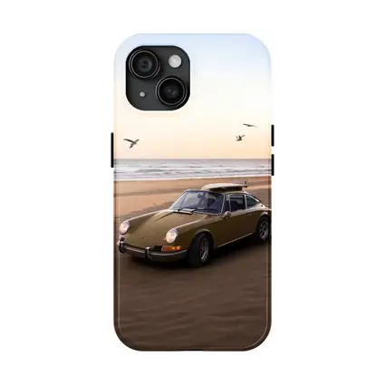 Porsche 911 Classic Olive Green Beach Sunset