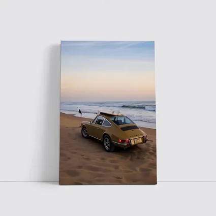 Porsche 911 Classic Gold Car Beach Sunset