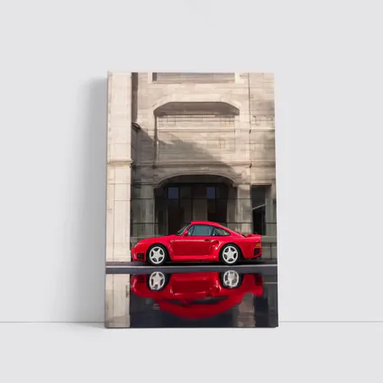 Porsche 959 Red Classic Against Stone Building