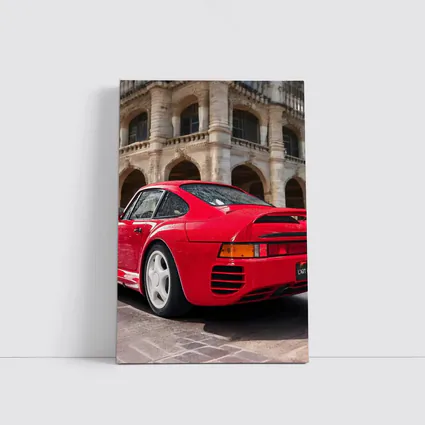 Red Porsche 959 Classic European Architecture Background