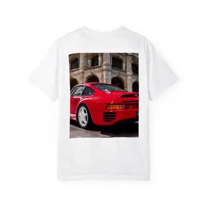 Red Porsche 959 Classic European Architecture Background