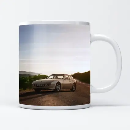 Porsche 944 Silver Coupe Open Road Sunset