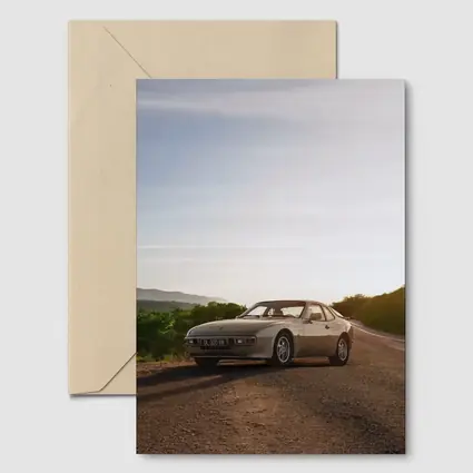 Porsche 944 Silver Coupe Open Road Sunset